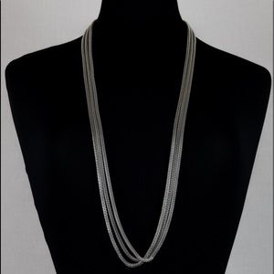 Three layer silver long necklace